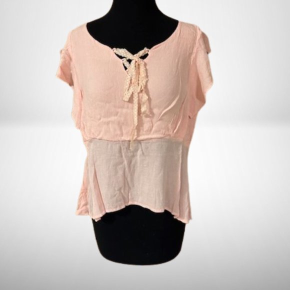 POL Tops - Pink Flutter Sleeve Top